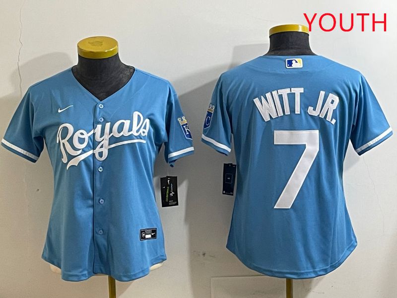 Youth Kansas City Royals #7 Witt jr Light Blue Game 2025 Nike MLB Jersey style 3